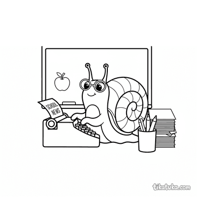 Snail School Secretary at Typewriter