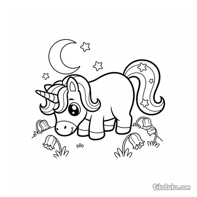 Unicorn Pony in Moonlit Meadow