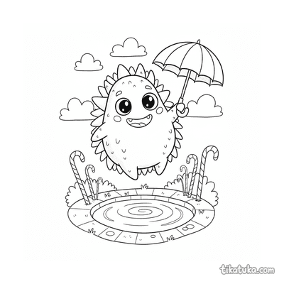 Spiky Monster Flying with Umbrella