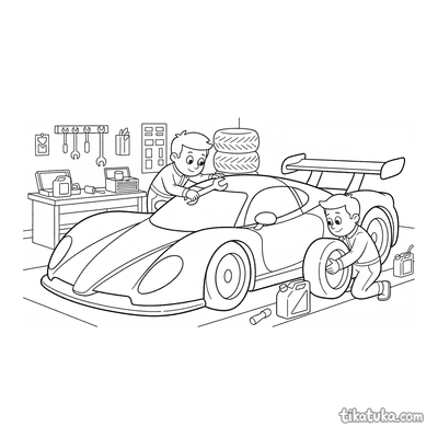 Sports Race Car in Garage