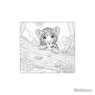 Jaguar Cub Peeking from Behind a Log