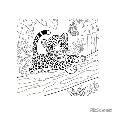 Spotted Jaguar Cub on a Log