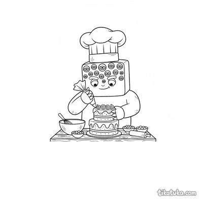 Square Monster Chef Decorating Cake