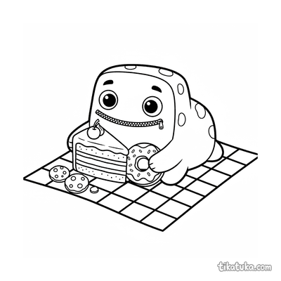 Square Monster Napping on Cake