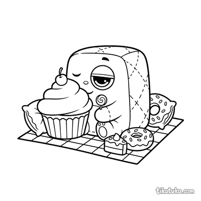 Square Monster Napping on Cupcake