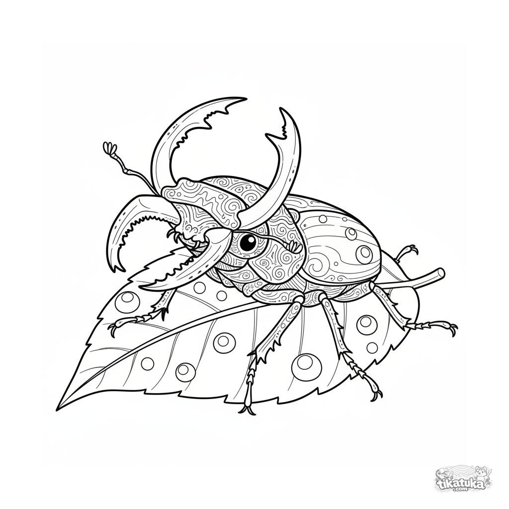 Stag Beetle on a Dewy Leaf