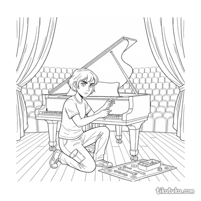 Stagehand Tuning a Grand Piano