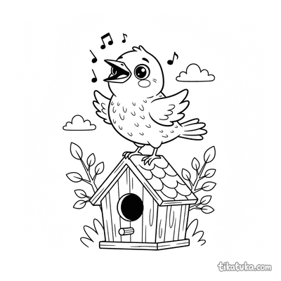 Starling Singing on Birdhouse Roof