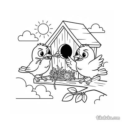 Starlings Arguing on Birdhouse Perch