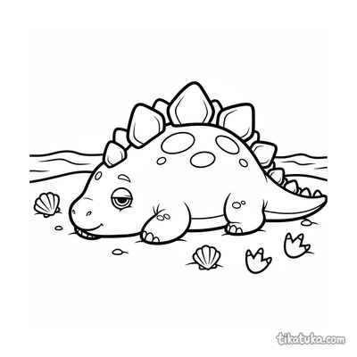 Stegosaurus Sunbathing on Sand Dunes