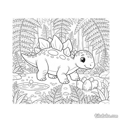 Stegosaurus in a Fern Grove