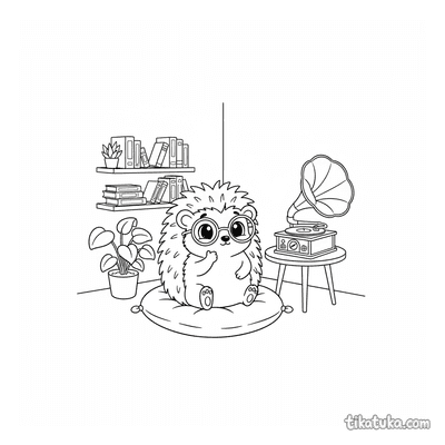 Hedgehog Listening to Record Player