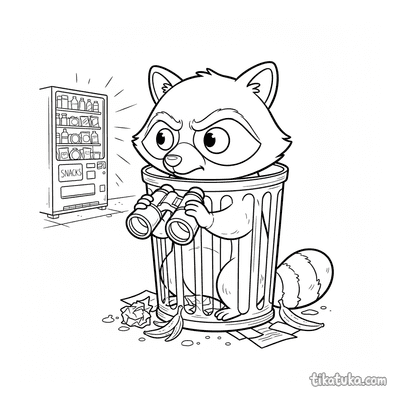 Suspicious Raccoon in Trash Bin