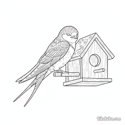 Swallow Resting on Birdhouse Ledge