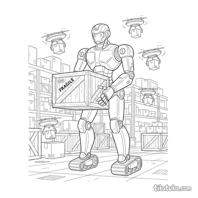 Tall Mech Robot Organizing Crates