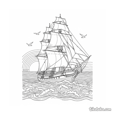 Tall Ship at Sunset Horizon