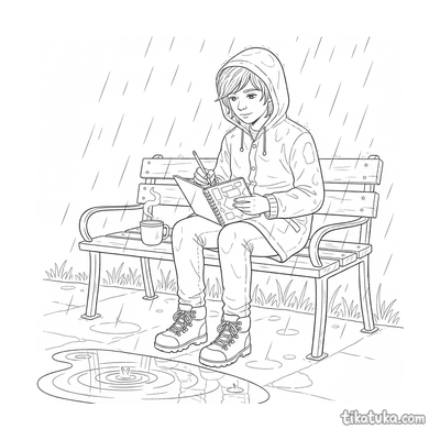 Teen Sketching in Rainy Park