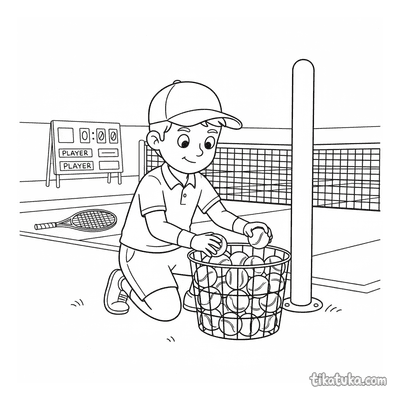Tennis Ball Person with Basket Ready