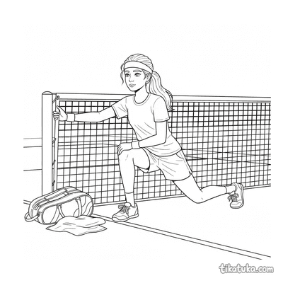 Tennis Player Stretching at Net