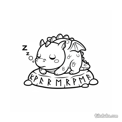 Tiny Dragon Napping on Rune Stone