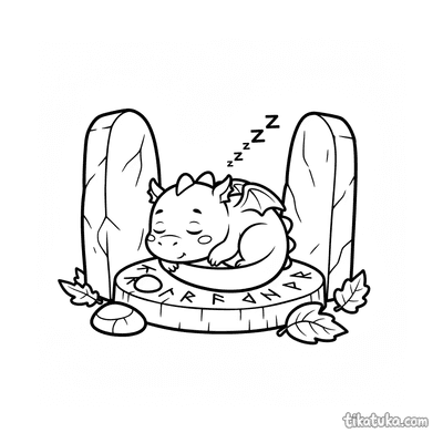 Tiny Dragon Napping on Rune Stone