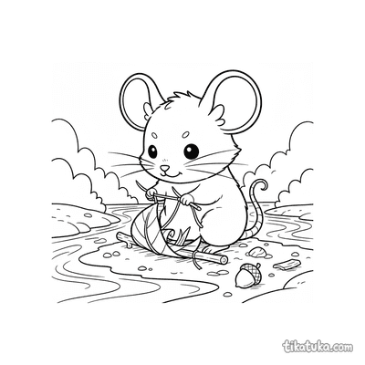 Mouse Building a Leaf Boat