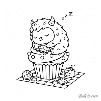 Tiny Monster Napping on Cupcake