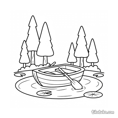 Tiny Rowboat on Misty Forest Lake