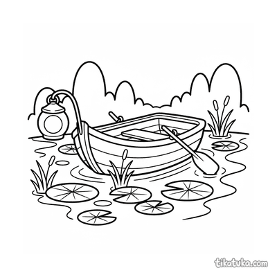 Tiny Wooden Rowboat with Lantern