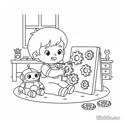 Toddler Boy with Gear Sorter Toy
