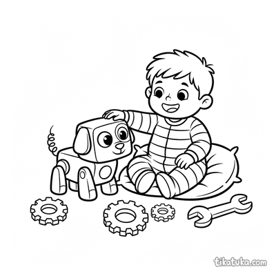 Toddler with Robot Dog Assistant