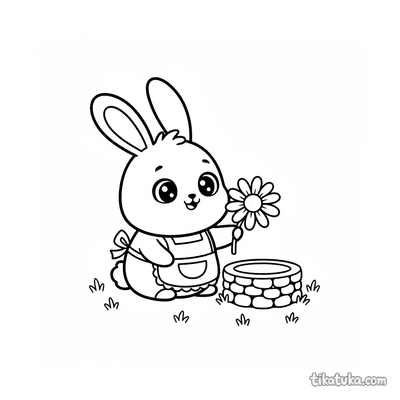 Bunny at the Well with Flower