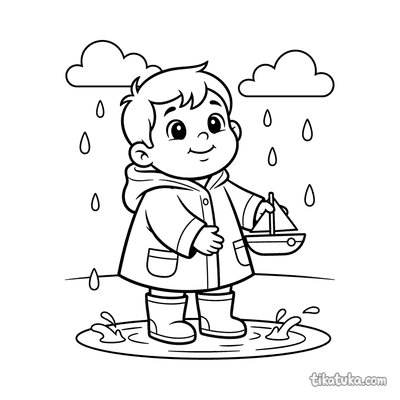 Toddler in Rain Boots Under the Rain