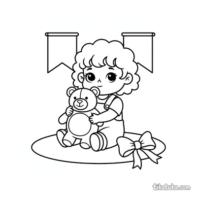 Toddler Hugging Large Plush Toy