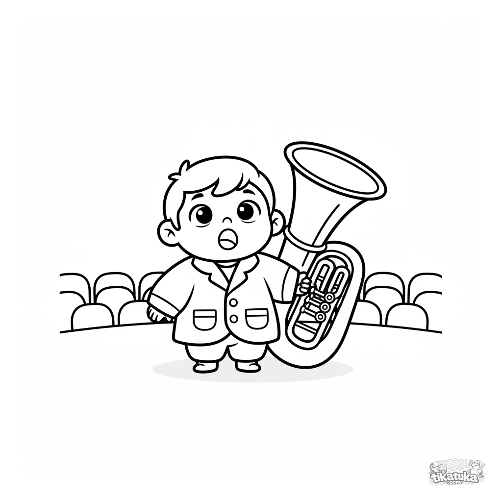 Toddler with Tuba on Stage