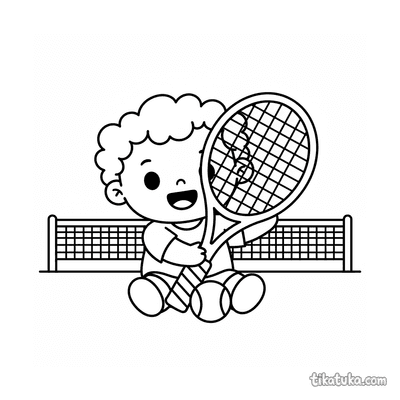 Toddler with Oversized Tennis Racket