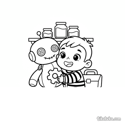Toddler with Plush Robot Assistant