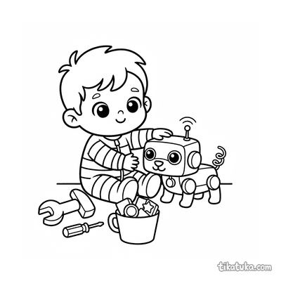 Toddler with Robot Dog Assistant