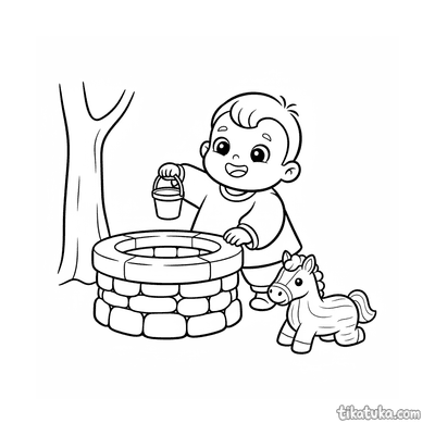 Toddler with Toy Bucket at the Well