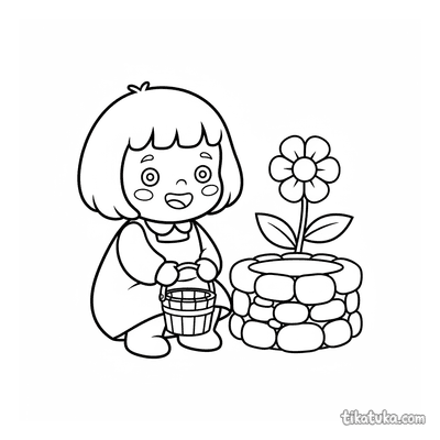 Toddler by the Well with Toy Bucket