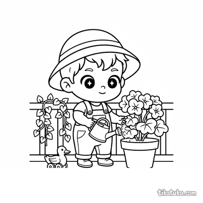Toddler with Watering Can on Veranda