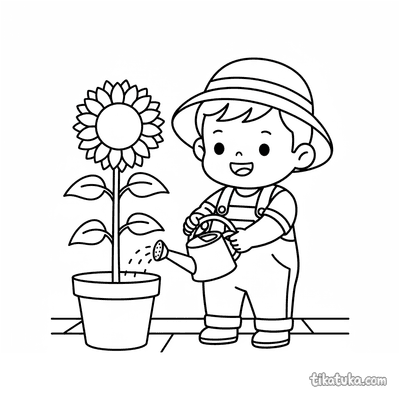 Toddler with Watering Can on Veranda