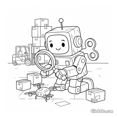 Toy Robot Inspecting a Drone