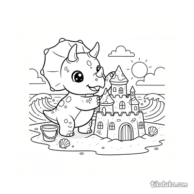 Triceratops Building a Sandcastle