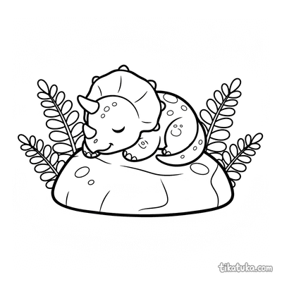 Triceratops Calf Napping on a Rock