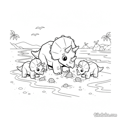 Triceratops Family Digging for Clams