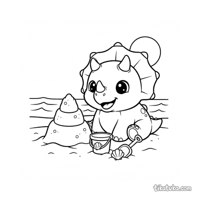 Triceratops with a Sandcastle