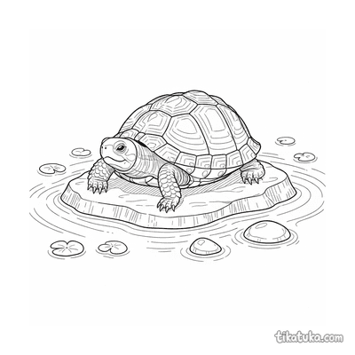 Turtle Sunbathing on a Stream Rock