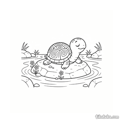 Turtle Sunbathing on Rock