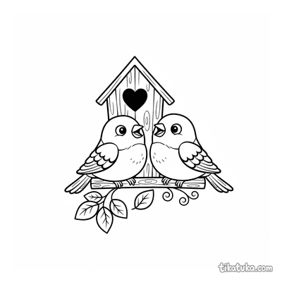 Two Finches on Birdhouse Perch